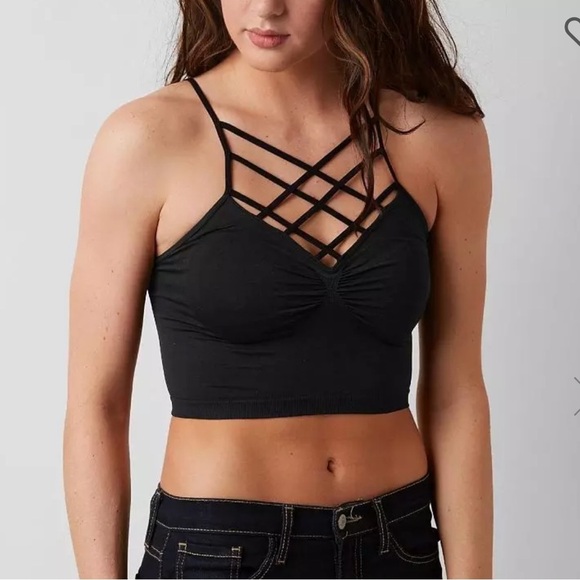 NWOT SUZETTE COLLECTION BLACK SPIDER CAGE BRALETTE / CROPPED TOP - Picture 1 of 6